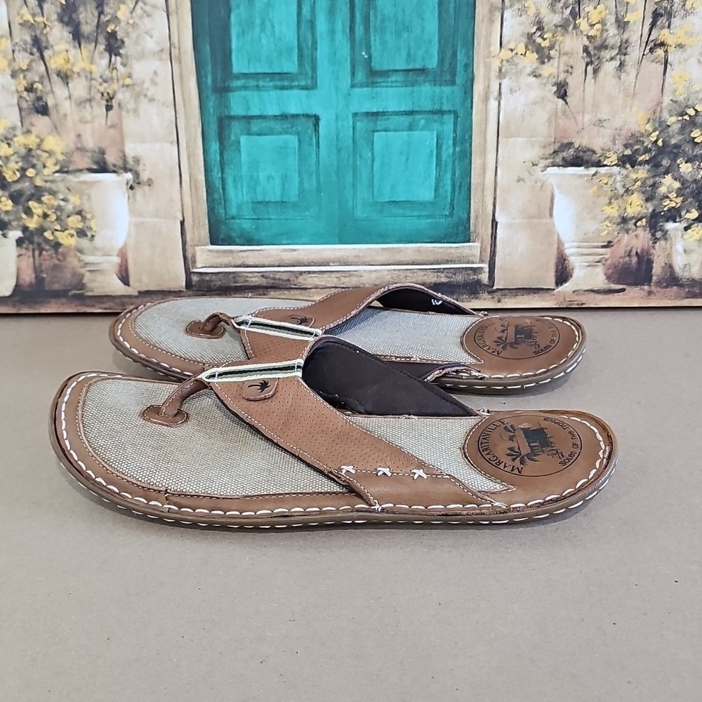 Margaritaville Grove Thong Sandals 13 Canvas Leather Beach Slip-On Shoes